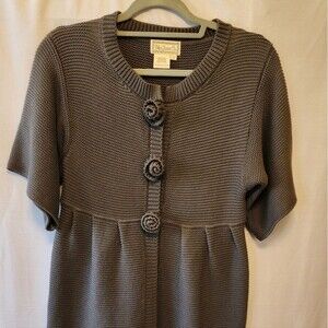 BLEU JEANS CO. GREY COTTON BLEND SWEATER/COAT, SIZE SMALL, ROSETTE BUTTO…